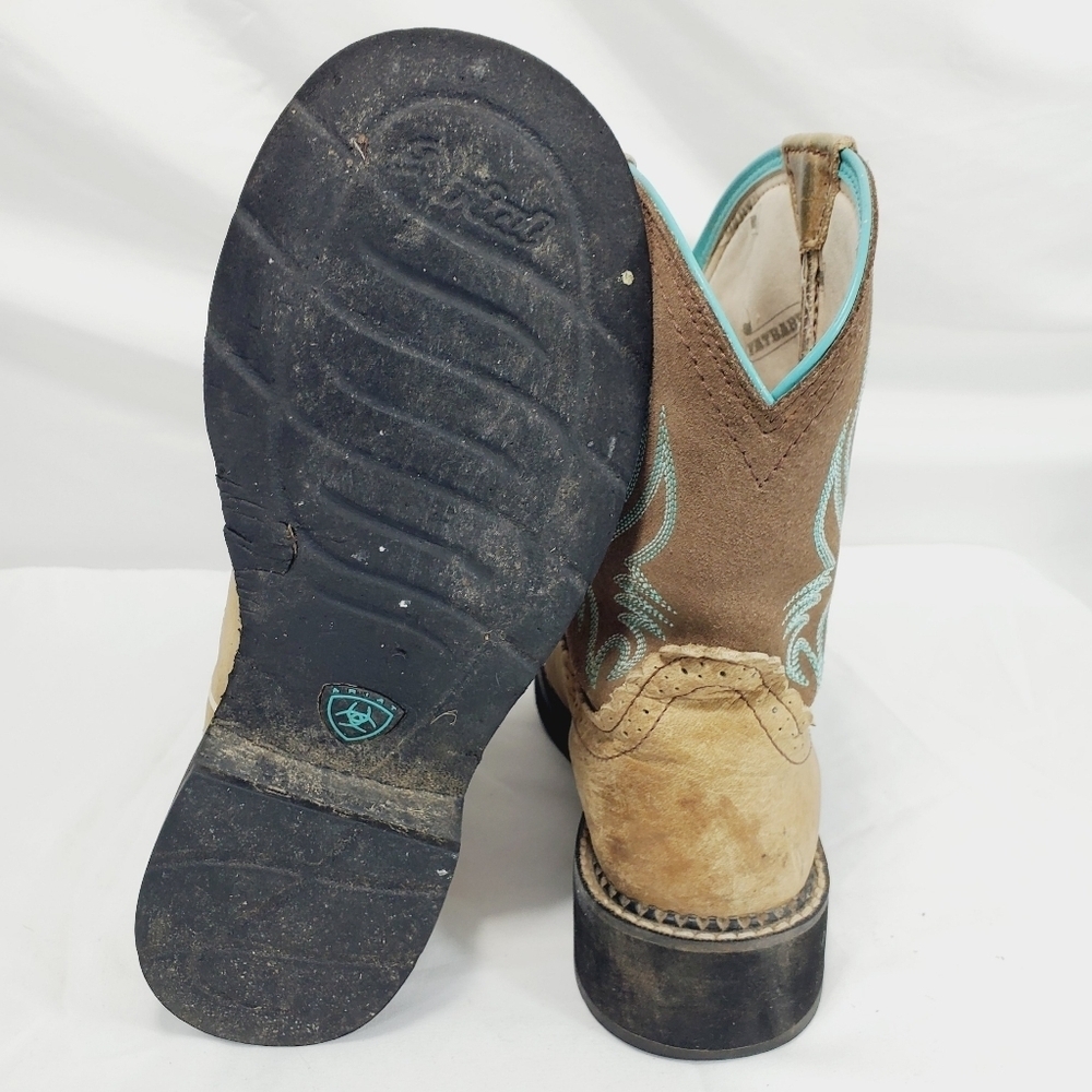 Ariat Women’s Fatbaby Heritage Cowboy Western PullOn Boots Brown/Teal Tan 10b - Picture 7 of 12